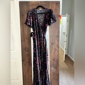 Lovestitch Black Floral Wrap Dress with Pink Blossoms